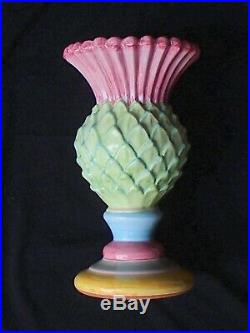 MacKenzie Childs Thistle Vase Multi Colored Glazed Ceramic Vintage Rare