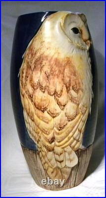 Malmesbury Chris & Clive King Studio Pottery Relief Moulded Tall Owl Vase