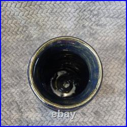 Mark Huff Studio Pottery Carved Stoneware Vase 2017 MCH Atlanta Glossy Blue