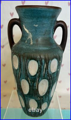 Mark Valcera Hand Painted Studio Art Pottery Vase 17cm c1950s Switzerland