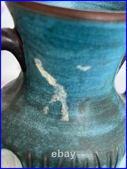 Mark Valcera Hand Painted Studio Art Pottery Vase 17cm c1950s Switzerland