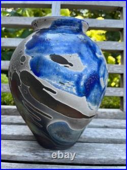 Martin Everson Davis Raku Vase Welsh Artist Signed MED 24cm Abstract Studio Pot