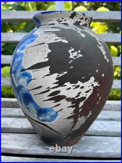 Martin Everson Davis Raku Vase Welsh Artist Signed MED 24cm Abstract Studio Pot
