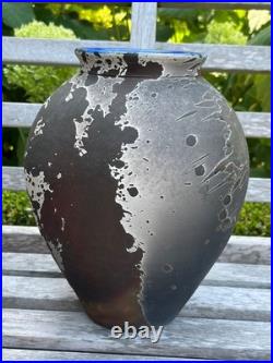 Martin Everson Davis Raku Vase Welsh Artist Signed MED 24cm Abstract Studio Pot