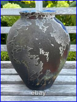 Martin Everson Davis Raku Vase Welsh Artist Signed MED 24cm Abstract Studio Pot