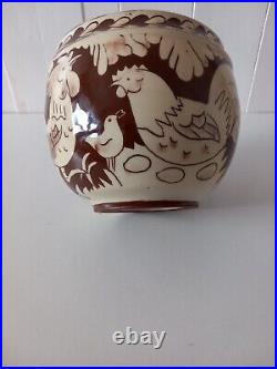 Mary Wondrausch Slipware Bowl 11.5 cm High x 14 cm wide Chickens, Cockerels