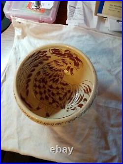 Mary wondrausch bowl, signed, lovely chicken design, t. S. Eliot quote
