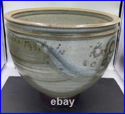 Michael Casson Stoneware Large Ash Iron Glazed Footed Bowl Studio Pottery