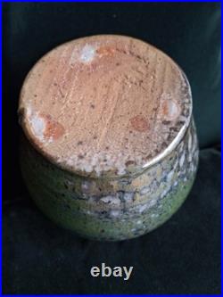 Micki Schloessingk studio pottery vase stoneware green blue-grey