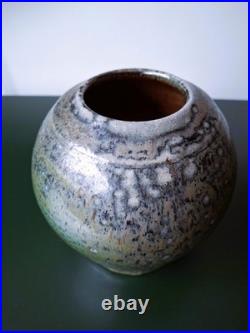 Micki Schloessingk studio pottery vase stoneware green blue-grey