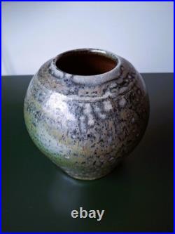 Micki Schloessingk studio pottery vase stoneware green blue-grey