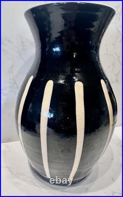 Mid-Century Black & Cream Modernist Glossy Tall Wattisfield studio pottery Vase Mid-Century Black & Cream Modernist Glossy Tall Wattisfield studio pottery Vase