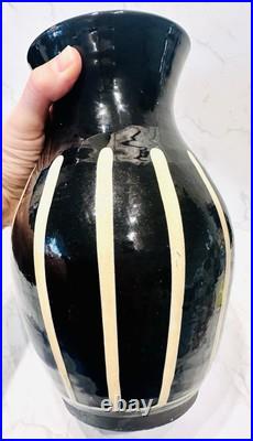 Mid-Century Black & Cream Modernist Glossy Tall Wattisfield studio pottery Vase Mid-Century Black & Cream Modernist Glossy Tall Wattisfield studio pottery Vase