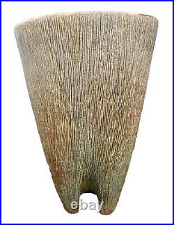 Mid Century Modern Studio Art Pottery Tripod Three Footed Vase Incised Chop Mark