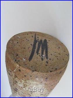 Mid Century Signed Studio Art Pottery Large Lava Stoneware Weed Vase 16