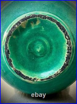 Mid Century Studio Pottery Vase Green Glaze Ribbed Scandinavian Style 24cm