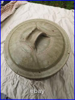Mike Birch Stoneware Lidded Vase Incised Fluting. Ash Glazed