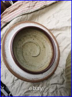 Mike Birch Stoneware Lidded Vase Incised Fluting. Ash Glazed