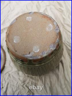 Mike Birch Stoneware Lidded Vase Incised Fluting. Ash Glazed