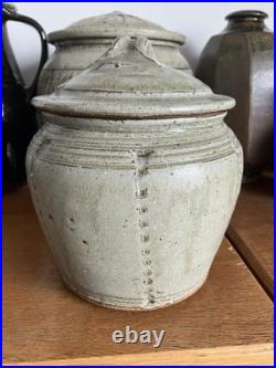 Mike Dodd Studio Pottery Lidded Jar. Stoneware. Grey/Blue Glaze. Perfect, signed