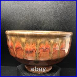 Mike Dodd studio Pottery Chawan Running bronze glaze over brown 14cm diam #2654