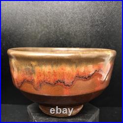 Mike Dodd studio Pottery Chawan Running bronze glaze over brown 14cm diam #2654