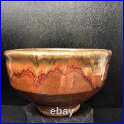 Mike Dodd studio Pottery Chawan Running bronze glaze over brown 14cm diam #2654