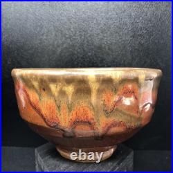Mike Dodd studio Pottery Chawan Running bronze glaze over brown 14cm diam #2654