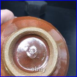 Mike Dodd studio Pottery Chawan Running bronze glaze over brown 14cm diam #2654