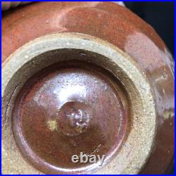 Mike Dodd studio Pottery Chawan Running bronze glaze over brown 14cm diam #2654