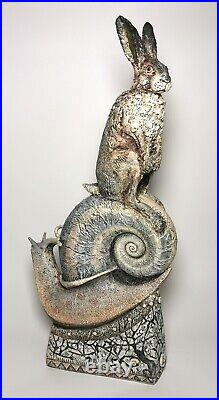 Monumental 56cm Blandine Anderson Studio Pottery Hare & Snail Sculpture