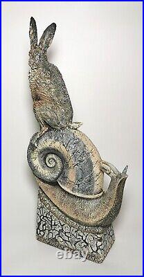 Monumental 56cm Blandine Anderson Studio Pottery Hare & Snail Sculpture