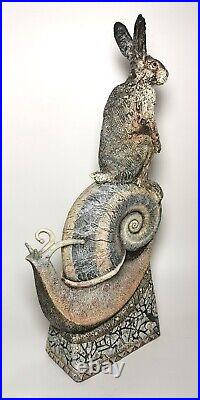 Monumental 56cm Blandine Anderson Studio Pottery Hare & Snail Sculpture