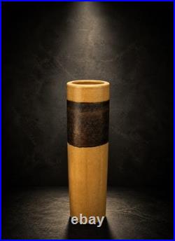 Monumental Mid Century Studio Pottery Cylinder Vase Heavy Stoneware Signed