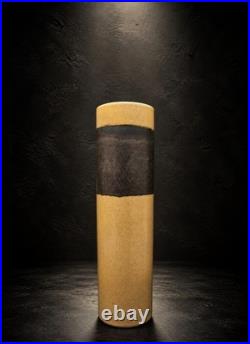 Monumental Mid Century Studio Pottery Cylinder Vase Heavy Stoneware Signed