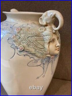 Monumental Vintage David Keyes Takoma Art Pottery TAP Vase Elephants Female Face