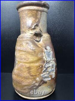 Nic Collins Large studio pottery Shell decoratedVase Lugs Signed 28cm high #2643