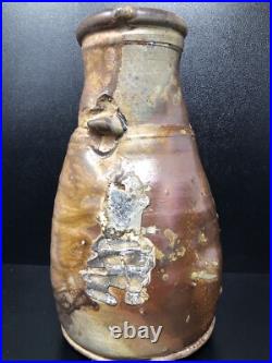 Nic Collins Large studio pottery Shell decoratedVase Lugs Signed 28cm high #2643