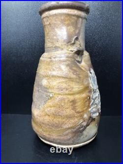 Nic Collins Large studio pottery Shell decoratedVase Lugs Signed 28cm high #2643
