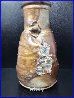 Nic Collins Large studio pottery Shell decoratedVase Lugs Signed 28cm high #2643