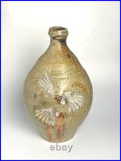Nic Collins Studio Pottery Large Bottle, Celladon Glaze Anagama Fired