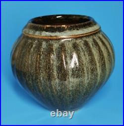 Nick Rees Muchelney Studio Pottery Stoneware Green Ash Open Onion Vase Stamped
