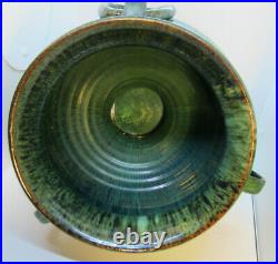 North Carolina Pottery J B Cole 3 Ring Handle Floor Vase In Green Malachite