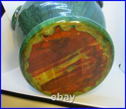North Carolina Pottery J B Cole 3 Ring Handle Floor Vase In Green Malachite