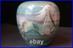 Original Polia Pillin Vase Pot, Three Pastel Horses, Signed, 61/2 Tall, 6 Wide