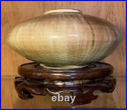 Original Studio Pottery Art Vase Crackle Green Red Glaze Porcelain Marked 7 W
