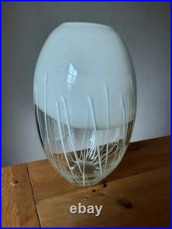 Ovoid Studio Art Glass Two-Tone Clear/White Vase with Organic Drip Pattern