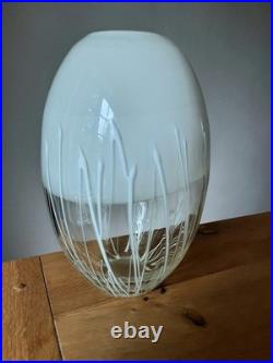 Ovoid Studio Art Glass Two-Tone Clear/White Vase with Organic Drip Pattern