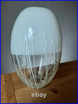 Ovoid Studio Art Glass Two-Tone Clear/White Vase with Organic Drip Pattern