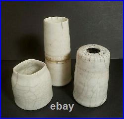 PHIL LYDDON Ceramics Studio Pottery Crackling Porcelain 3 Vases Set British